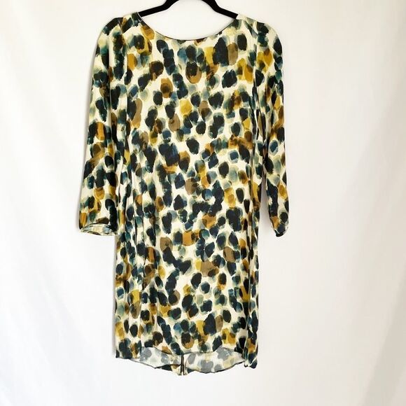 🟢Zara Printed Dot 3/4 Sleeve Shift Back Zip Dress S - Picture 1 of 10